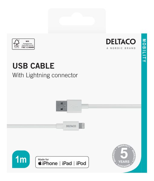 Deltaco Laddkabel USB-A Lightning 
