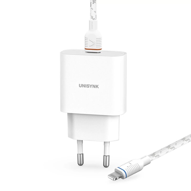 Unisynk Flätad Laddkabel USBC/Lightning med väggkontakt
