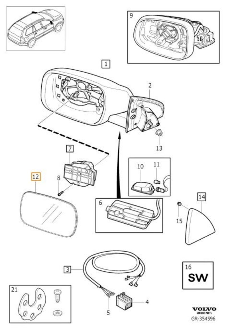 Volvo Original Backspegelglas